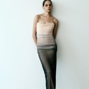 Zara Two-Tone Sheer Ombre Slip Dress — Blush to Black